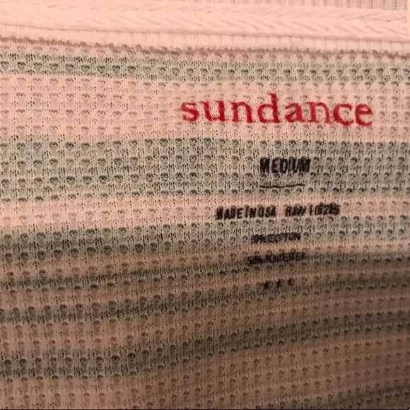 SUNDANCE Striped Thermal Shirt Oversized Top Green Scoop Neck Casual Comfy Knit - Picture 5 of 5